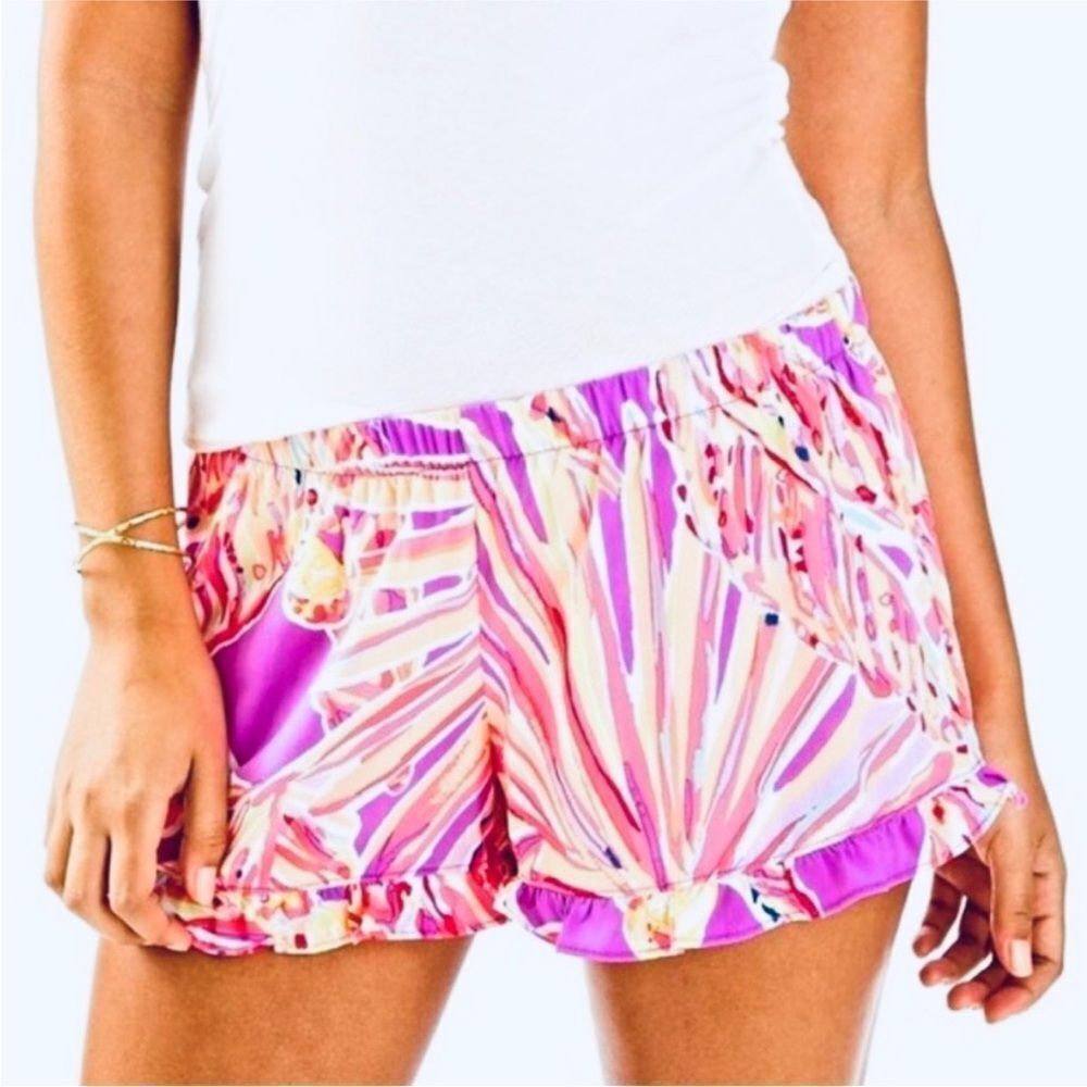 LILLY PULITZER | Kya Ruffle Trim Shorts Amethyst Sunseekers Women’s Size X-Large